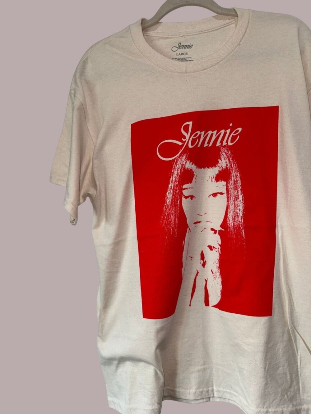 Jennie K-Pop Graphic Tee Large Beige 100% Cotton Red Print Nicaragua